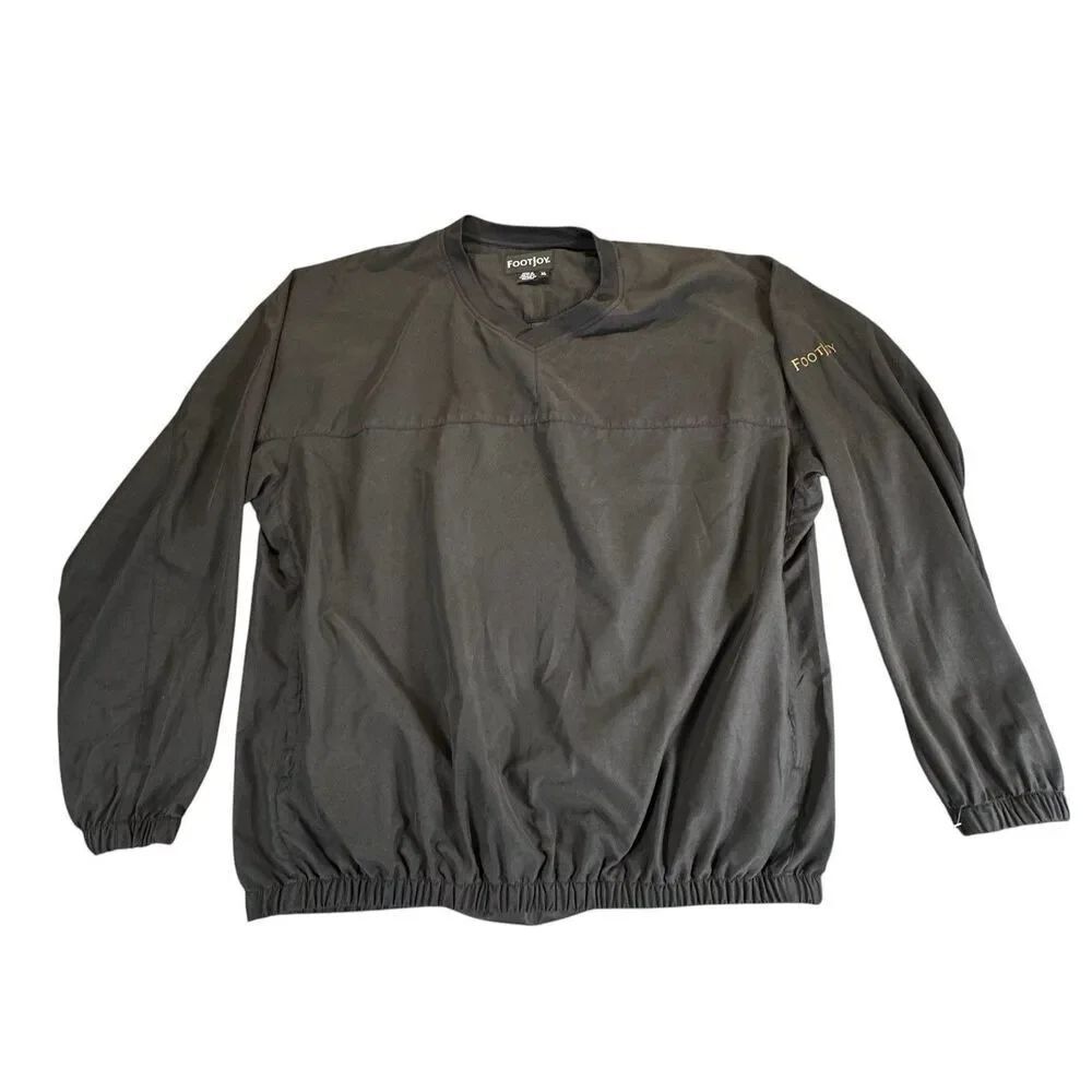 FJ FootJoy Sz XL Pullover Wind Shirt Mens Black Golf Wind Rain Jacket V-Neck